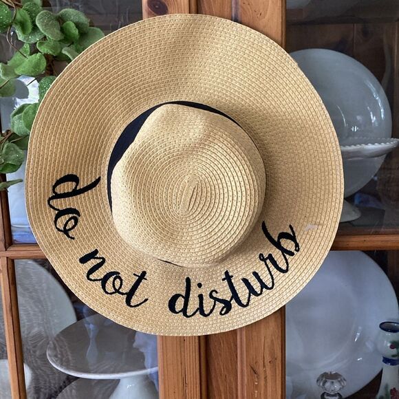 New CC Creations Paper Floppy Straw Hat embroidered do not disturb OS - Picture 6 of 8